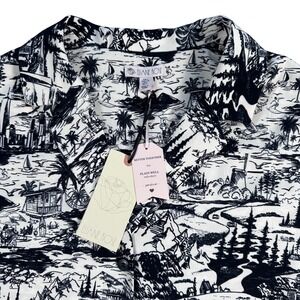 Eliane‎ Rose Women's Black White Scenic Print Button Up Shirt Size L